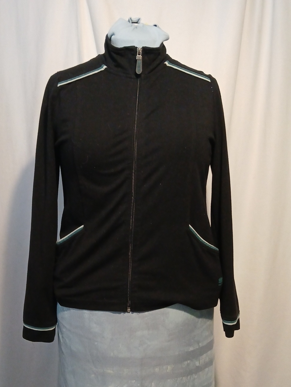 Reitmans Black Zip-Front Jacket with Light Blue Trim